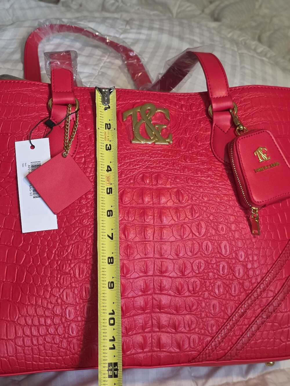 Bright Red Croc-Embossed Tote - Picture 7 of 10
